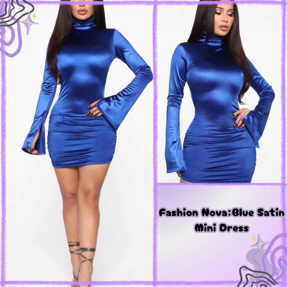 💜30% off sale💜 Fashion Nova | Blue satin mini dress
